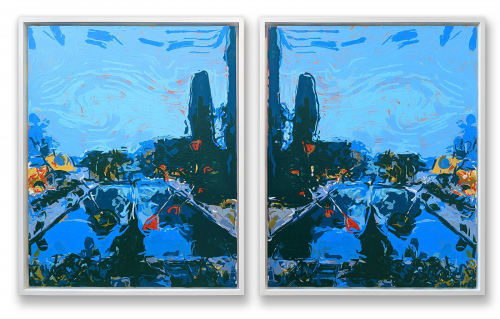 Rob and Nick Carter - RN1465, The Pool, La Colombe d’Or Robot Painting Diptych - Painting time: 29:56:45 - Stroke count: 9,208, 1- 4 August 2022 · © Copyright 2023